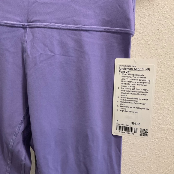 NWT, Discontinued Dark Lavender, Lululemon Align HR Pant 25, Size 6 - Picture 5 of 6